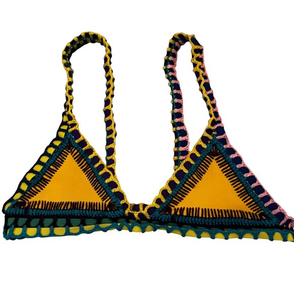 Kiini Ro Crochet Triangle Yellow Bikini Top Size Small - Picture 2 of 7